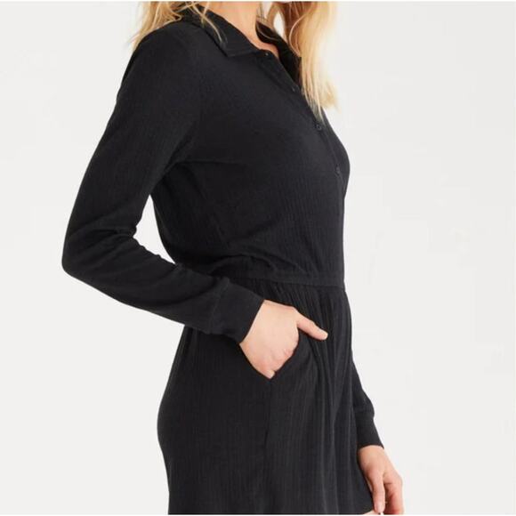 NWT Z Supply Lycra Henley Romper Medium Black Long Sleeve Ribbed Casual Lounge - Picture 12 of 12